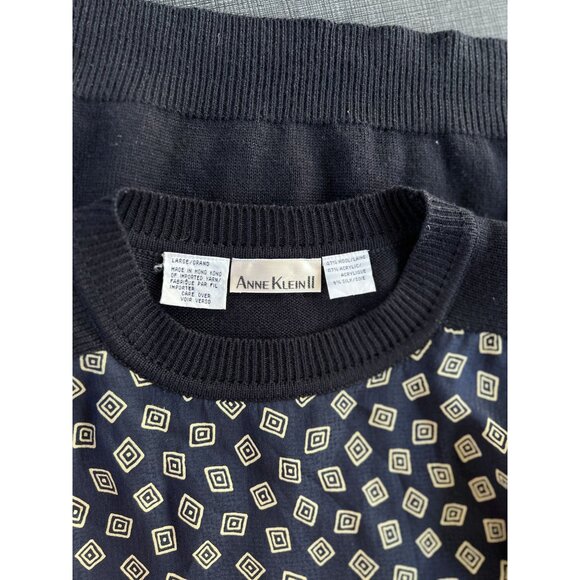 Vintage Anne Klein II Womens Top L Short Sleeve Wool/Silk Blue Beige Sweater - Picture 4 of 6